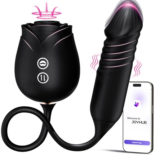 Dildo Vibrator Women Sex Toys - MOOLIGIRL APP Control Rose Sucking Vibrater & Vibrating & Thrusting Dildos for Clit Nipple G Spot Anal Stimulation 10 Modes Tongue Sucker Adult Toy for Couples Games