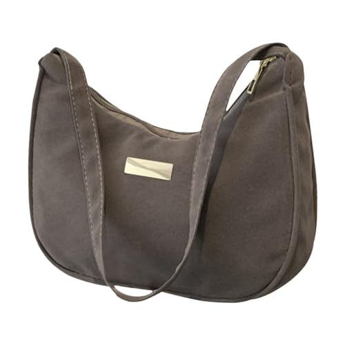 Imagen de QWUVEDS Bolso de hombro para mujer con patrón de moda simple color sólido terciopelo avanzado retro casual cremallera práctica bolsa de picnic