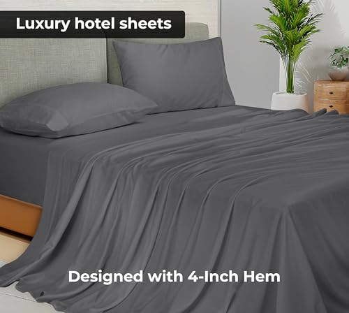 Image of Royale Linens King Flat Sheet - Ultra Soft Brushed 1800 Microfiber Flat Sheets Only - Wrinkle Free & Stain Resistant - Hotel Quality Top Sheet for Bed (King, Grey)