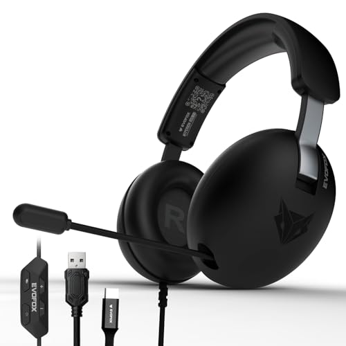 EvoFox Hyperion 7.1 Gaming Headphones with Mic - Black, 50mm Drivers, Software Supported 7.1 Surround Sound, Retractable Mic, Wired (USB A + Type-C), Inline Controls, Over-Ear Swappable Ear Pads