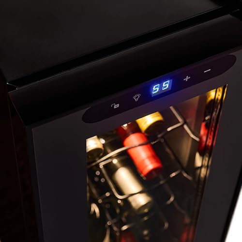 Image of Wine Enthusiast 12-Bottle Slimline Wine Cooler - Energy Efficient Freestanding Wine Refrigerator - Upright Bottle Storage, Adjustable Thermostat, Digital Touchscreen (20.3 inch x 10.4 inch x 25.4 inch)