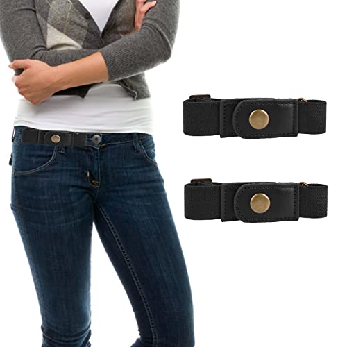 Lusofie 2pcs No Buckle Belt Women, Belt Elastic Comfortable Invisible Belt for Jeans