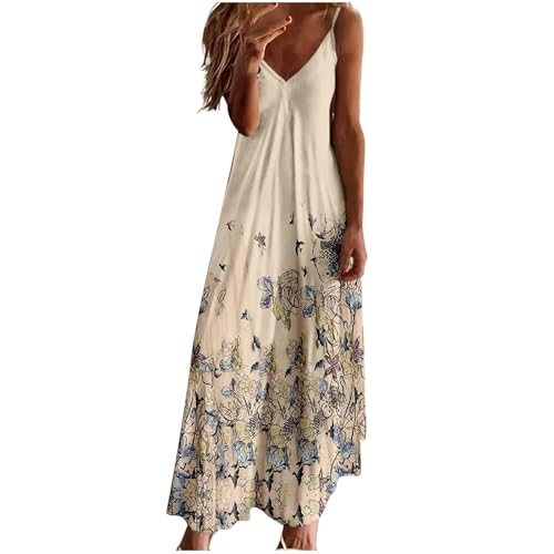Nuaoxyeu Kurzarm Kleid Damen Sommer Sommerkleid Damen Lang Sommer ärmellos Strandkleid Elegant V Ausschnitt Maxikleid Elegant Luftige...