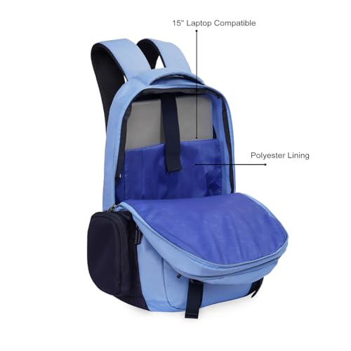 Image of United Colors of Benetton Turf 24L Laptop Backpack - Blue+Navy, Fits 15-inch Laptop, Water-Resistant with Secure Buckle, for Students & Commuters