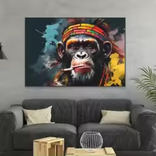 Affiche de rue chimpanzé graffiti peinture colorée sur toile 50x70cm