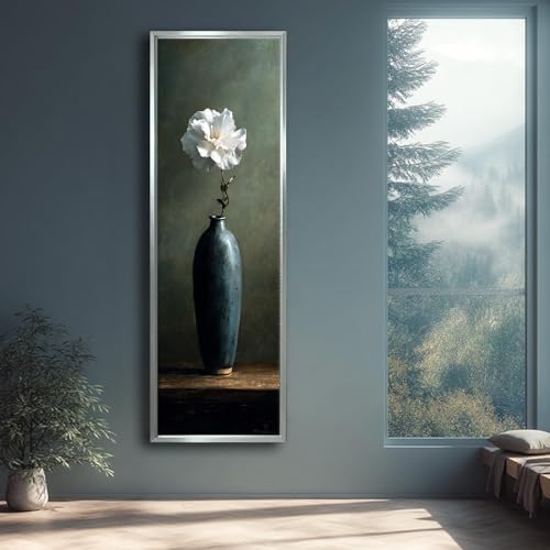 Vase de fleurs vertes en affiche sur toile 50x150cm pour apaiser votre salle à manger