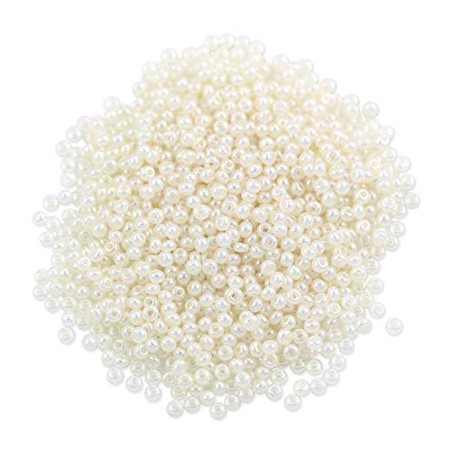 Preciosa Czech Seed Beads 11/0 (2mm) Pearl White Luster Glass Rocailles with 0.5mm Hole - 10 Gram Bag (1200 Beads)