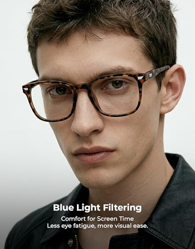 Image of TIJN Premium Blue Light Blocking Glasses for Women Men Computer Gaming Use | Square TR90 Frame Nerd Eyeglasses Anti Blue Ray with Red, Orange, Clear Lens for Computer, Phone, TV and Evening Screen Use