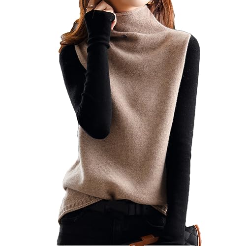 Dninmim Women's Wool Turtleneck Sweater Vest Loose Knit Sleeveless Pullover Vest Waistcoat