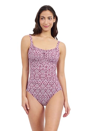 Gottex Plume Women’s Diamond Print Scoop Neck One-Piece Swimsuit with Shirred Bust, Soft Cups, and Back Lining