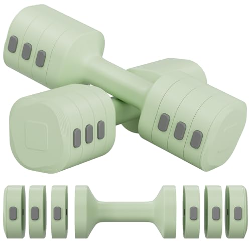 Verstellbare Hanteln Frauen Set, 1-5kg Kurzhanteln 2er Set, 4-in-1 Dumbbell Set für Frauen und Männer, Gewichte Hantel für Home Gym, Krafttraining Zuhause (Grün)