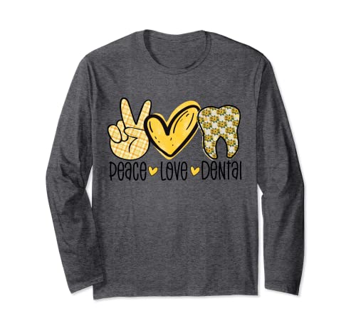 Peace Love Dental Assistant Dentista Regalo Diente de girasol Manga Larga