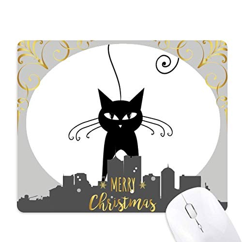 Tapis de souris chat noir de Noël en caoutchouc antidérapant pour bureau