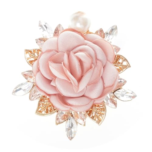 Rose Flower Brooch 1.97In Satin Gold Pearl Crystal Flower Brooch for Women Wedding Dress Suit Hat Accessories Gift