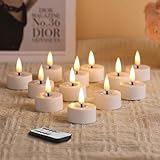 Eywamage White LED Tealights with Remote Batteries, Flickering Flameless Tea Lights Electric Votive Candles Set of 12