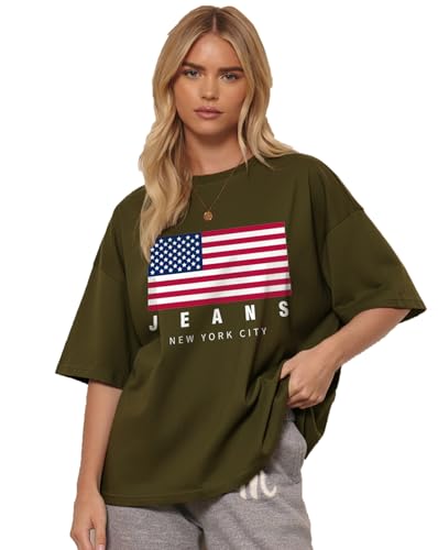 Image of AUSK Oversized Front Printed Loose Fit T-Shirt for Women || Tshirt for Girls