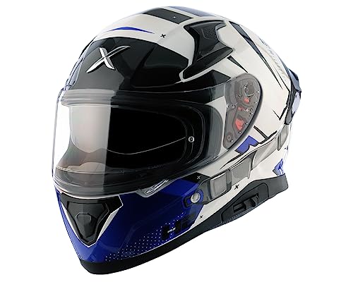 Image of Axor Hex-2 ISI ECE DOT Certified Full Face Dual Visor Helmet for Men and Women with Pinlock Fitted Outer Clear Visor and Inner Smoke Sun Visor Motorbike Helmet White Blue-L