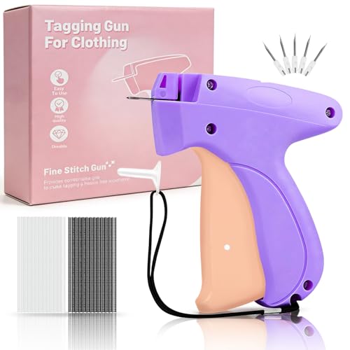 Image of Stitch Gun for Clothes - Handheld Stitch Gun Quick Clothing Fixer - Tagging Gun for Clothing, Sewing Kit-Includes 6 Needle, 1000 Black Fasteners & 1000 White Fasteners (Purple Pink)