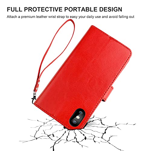 Bocasal Iphone Xs Max Wallet Case With Card Holder Pu Leather Kickstand Shockproof Protective Wrist Strap Flip Cover For Iphone Xs Max 6.5 Inch (Red) #TOP3