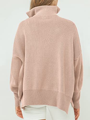 Image of ANRABESS Womens Oversized Quarter Zip Pullover Sweaters | Fall Fashion Outfits, Long Sleeve Slit Side, Baggy Loose Fit, 1 /4 Zip Lapel Collared, Ribbed Knit Soft Warm Winter Clothing