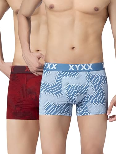 Image of XYXX Men's Matrix Super Combed Cotton Blend Geometric Antimicrobial Trunks with No Marks Waistband (Pack of 2)