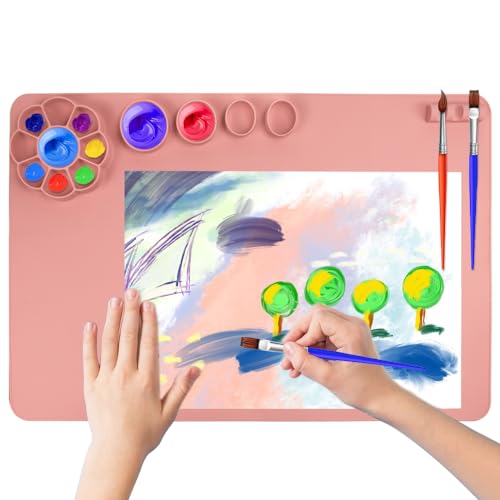 NAROSEBE Tapete de Silicona para Pintura 60x40 cm Alfombrilla Silicona Pintura Niños con Bandeja de Pintura, Soporte para Pinceles Tapete de Silicona para Manualidades para Crafting Acuarela Pintura