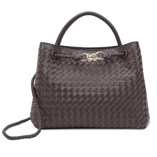 Woven Tote Bag for Women Crossbody Handbag,Vegan Leather Large Tote Purse,Trendy Satchel Handbag Bowknot Shoulder Bag