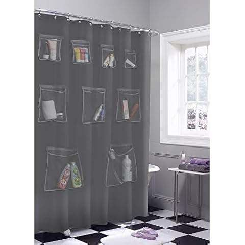 Zenna Home Grey Shower Curtain with Pockets Cover