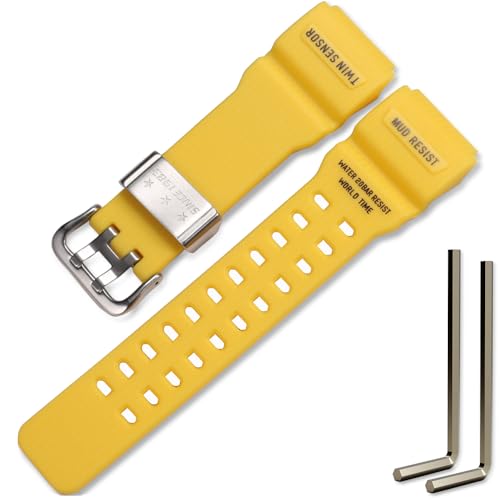 GG-1000 Resin Replacement Strap Compatible with Casio Master of G MUDMASTER GG-1000-1A3JF Mens GG-1000-1A5CR GG-1000-1A3J GWG-100-1A8JF Wristband Bracelet (Yellow Silverbuckle)