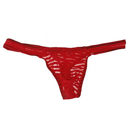 ZOOMELLA Men's Sheer Mesh G-string Underwear Thong T-back Briefs Pouch L Red|Underwear| Underwear-picture-3