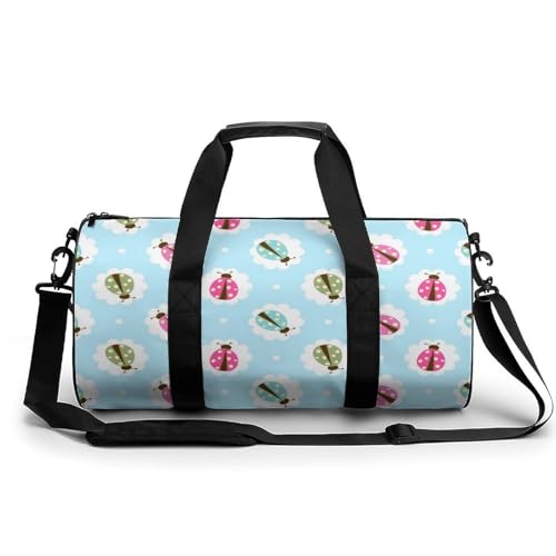 Gym sac de voyage compact et robuste motif coccinelle verte et bleue 45cm