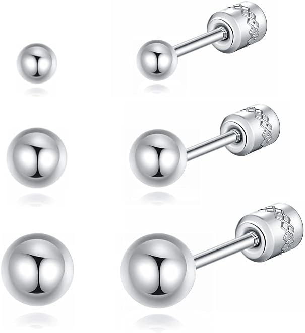 Screw on Earring Backs for Women,Hypoallergenic Surgical Steel Stud Earrings Ball Star Circle Simple Geometric Cartilage Helix Flat Back Piercing Earrings