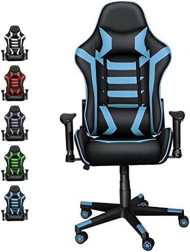 DualThunder Gaming Chairs, Gaming Chairs for Adults Teens Gamer, Ergonomic Video Game Chairs High Back Computer Chairs, Blue Racing Reclining Office Chairs Adjustable Headrest and Lumbar Support