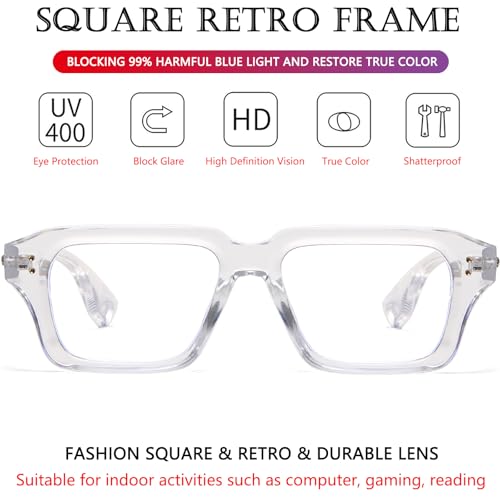Image of AIEYEZO Fashion Square Blue Light Glasses for Men Women Retro Thick Frame Blue Light Blocking Computer Glasses