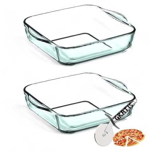 Vienberg Juego de fuente de cristal para horno, rectangular, cuadrada, redonda, de vidrio de borosilicato, resistente al calor hasta 300 °C, apto para horno, resistente al calor (2 x cuadrado)