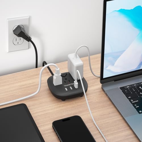 Extensión TRANSTON TTPS01- Black con 3 tomas y 3 puertos USB, control con interruptor, estación de carga de escritorio con cable de extensión de 1.52 m, compacto para noche, oficina y viaje - Negro miniatura 5