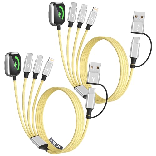 2026 Travel Essentials, Dual Type-C Ports 4 in 2 Multi Charging Cable for iWatch Charger/iPhone17 Charger/IP, Cruise Essentials USB A/C Cable for iWatch Ultra/11-2, iPhone17-8, Android, Car- 2Pcs 5FT