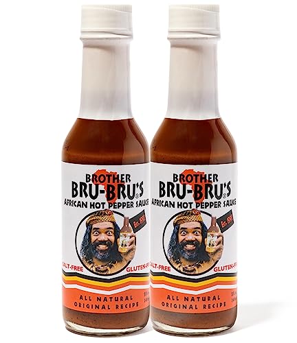 Brother Bru-Bru's African Hot Sauce - No Salt, No Sugar, Vegan - Habanero & African Spices - 5 oz (Pack of 2)