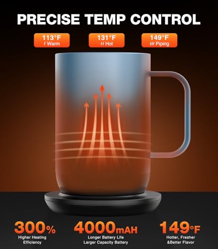Image of Kepwam Self-Heating Coffee Mug T1-16oz, Fast Heating Rechargeable Heated Coffee Mug, Smart Mug with App & Button Control, Ideal Gift for Coffee Lovers & Hot Drink Enthusiasts