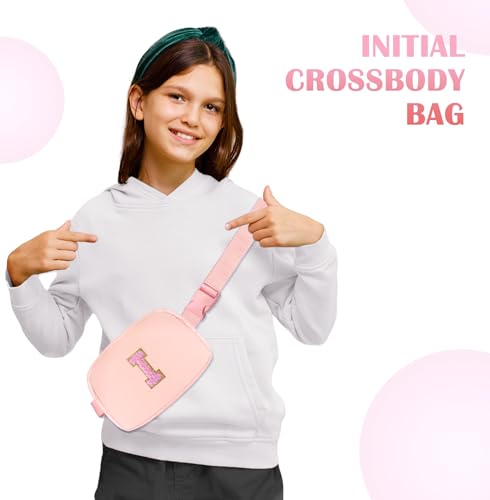 Image of COSHAYSOO Easter Birthday Initial Gifts for Teen Girls 5 6 7 8 9 10 11 12 13 14 Year Old Pink Fanny Pack for Girls Belt Bag Crossbody Travel Purse Unique Trendy Girly Stuff Letter I