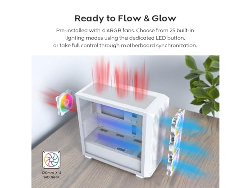 Image of MONTECH X5M High Airflow Micro-ATX Mid-Tower PC Case, 4 ARGB Fans, White