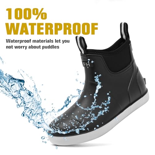 Image of Men's Deck Boots, Waterproof Non-Slip Ankle Rain Boots for Fishing