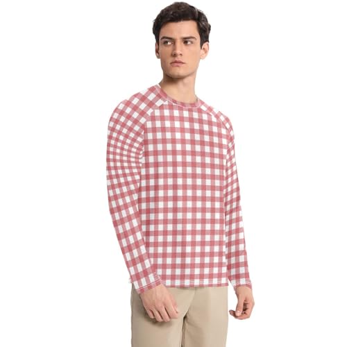 Red Buffalo Plaid Scotland Long Sleeves UPF 50+ Loose Crew Neck Elasticity Mens Sun Shirts Protection Long Sleeve Summer3