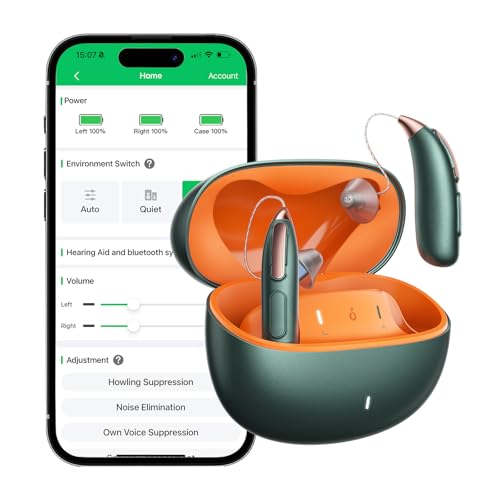 JIUYEE RIC PRO Rechargeable Hearing Aids for Seniors - AI Noise Reduction, Bluetooth Streaming, Comfortable RIC Design, App Control, All-Day Battery