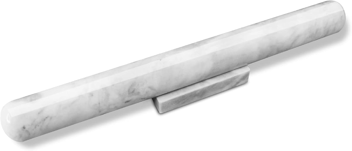 Marble Rolling Pin with Stand, 15.7" White Stone, Non Stick | French Heavy Polished, Cookie Pizza Pastry Dough, Baker Roller for Kitchen Baking