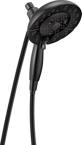 DELTA H2Okinetic In2ition - Ducha de mano doble 2 en 1, de 5 ajustes de pulverización, con manguera y acoplamiento magnético, negro mate 58480-BL-PK