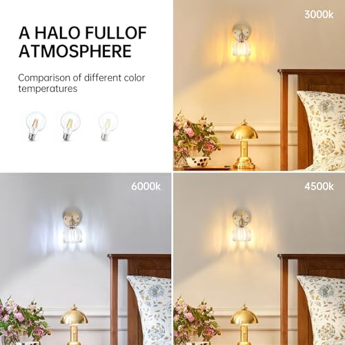 Shenmoyl Vintage Wall Sconces with Cute Transparent Tulip Glass Lampshade 180 Degree Adjustable Brass Sconces Hradwired Modern Wall Lighting Fixture with Switch for Bedside Bedroom Doorway