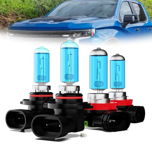 Image of Headlights Fit For 2007-2021 Chevy Silverado 1500;2008-2018 Chevrolet Silverado 2500 Halogen Headlight bulbs,9005 /HB3 /H10 High Beam + H11 /H8 /H9 Low Beam Combo,Pack of 4