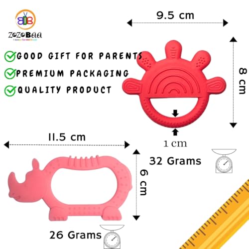 Image of Cute Shape Soft Silicone Teether for Baby Gums, Teething Toys for Babies, BPA Free, Pain-Relief, Non-Toxic, 100% Food Grade Soothing, Easy to Grasp Chewable - Rhino+Hand+Pineapple (Pack of 3)