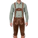 STEIGENHÖFER Lederhose Herren Tracht Kniebund - Reinhold - Trachtenhose mit Trägern - 100% Rindsleder - Traditionelle Echtlederhose - Ideal für Dein Oktoberfest Herren Outfit - Mittelbraun - 48